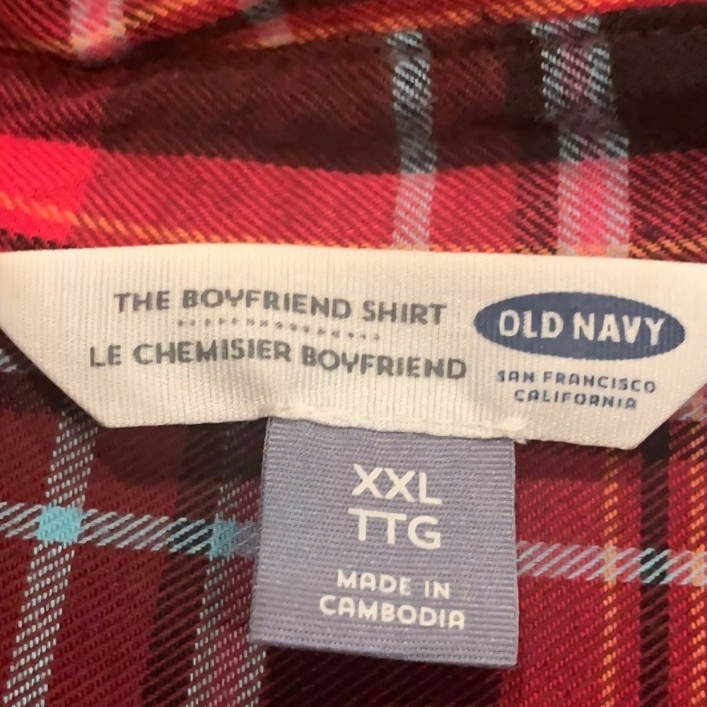 Old Navy Red/Pink Plaid The Boyfriend Shirt Plus Size Women's XXL 100% Cotton - Picture 5 of 6